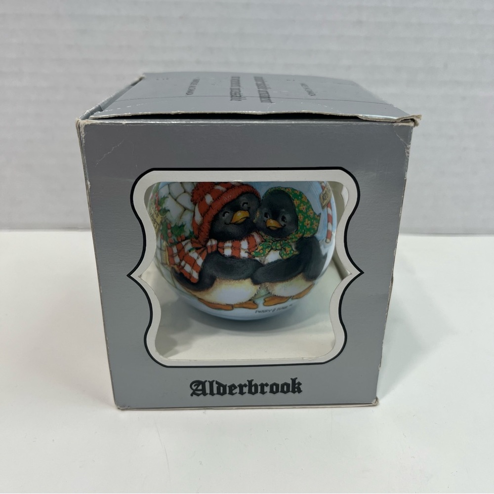 ALDERBROOK Vintage penguin igloo home sweet home satin Christmas ornament ball